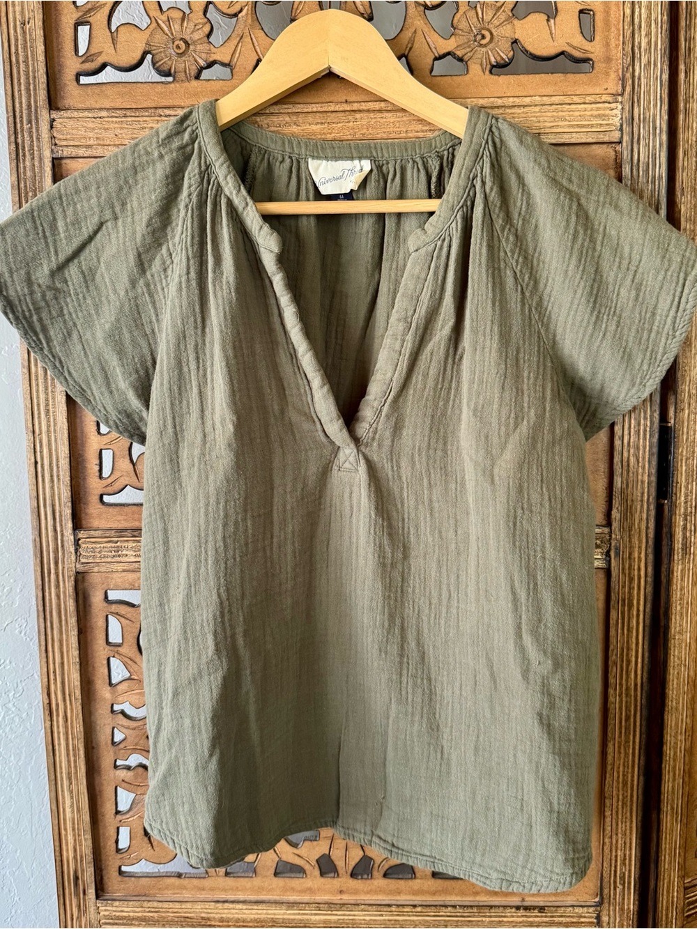 Universal Thread Olive V-Neck Cotton Blouse